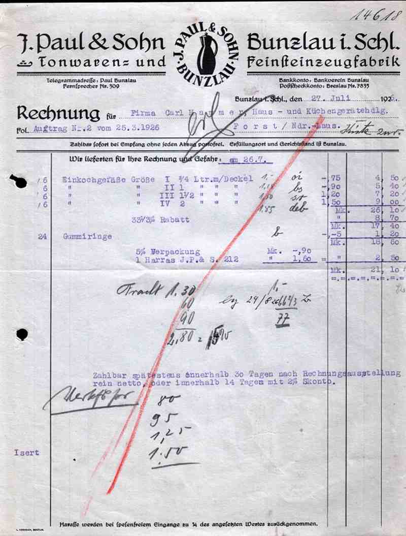 Julius Paul and Son - Invoice